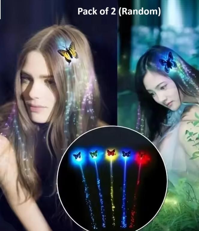 LED Flashing Light  Butterfly Hair Clip (Pack of 2 )